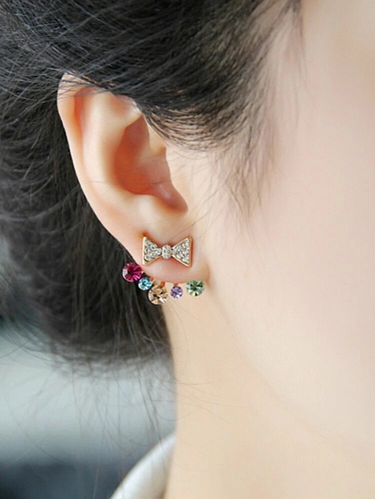Bow Style Gemstone Stud Earrings - HDJ 014
