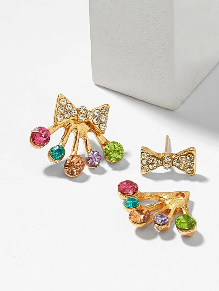 Bow Style Gemstone Stud Earrings - HDJ 014