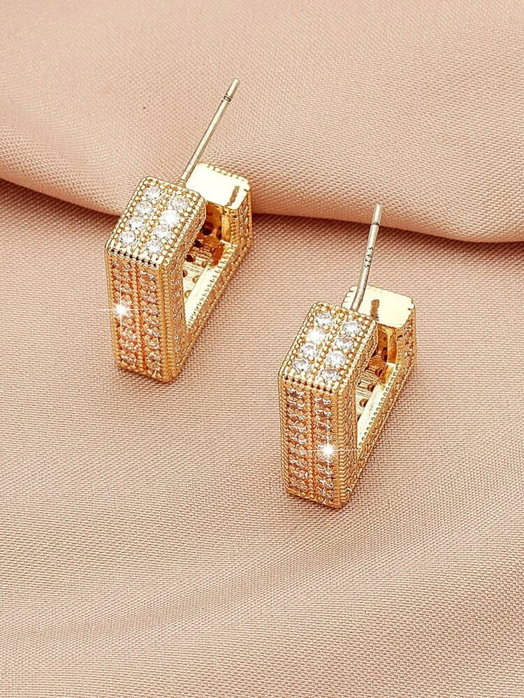 Rhinestone Stylish Geometric Hoop Earrings - HDJ 015
