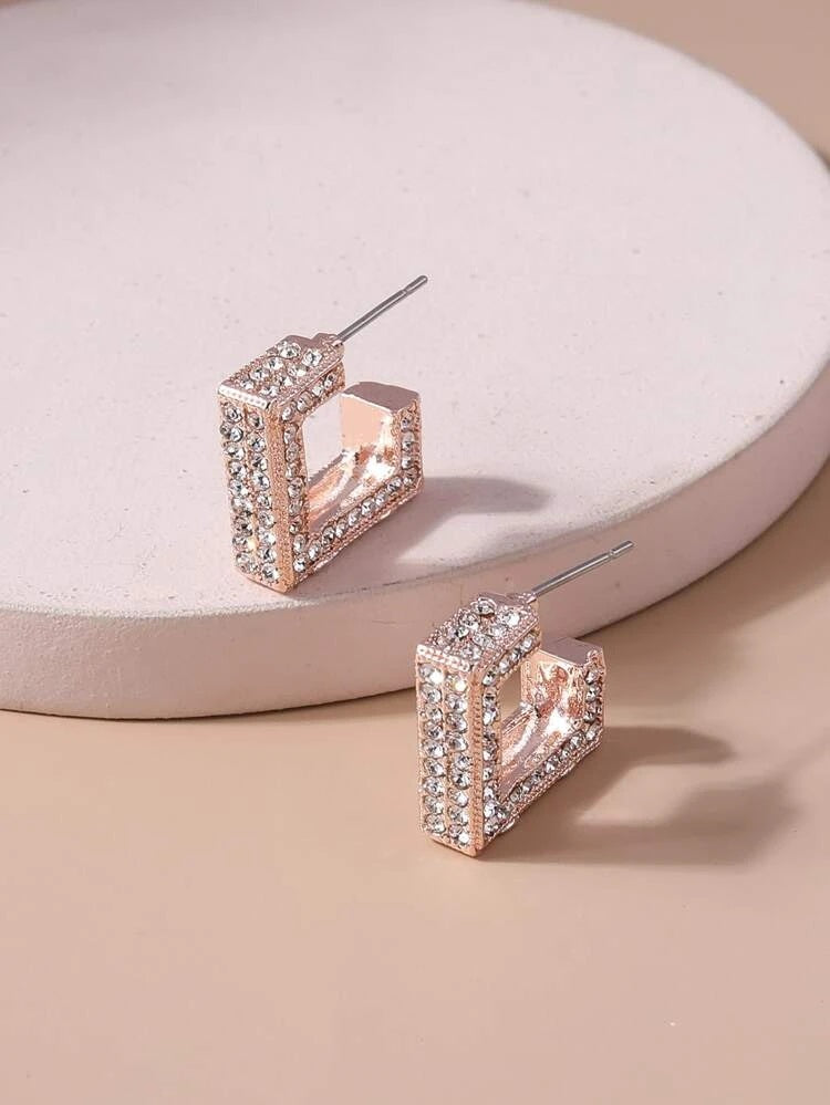 Geometric Style Rhinestone Open Hoop Earrings - HDJ 016