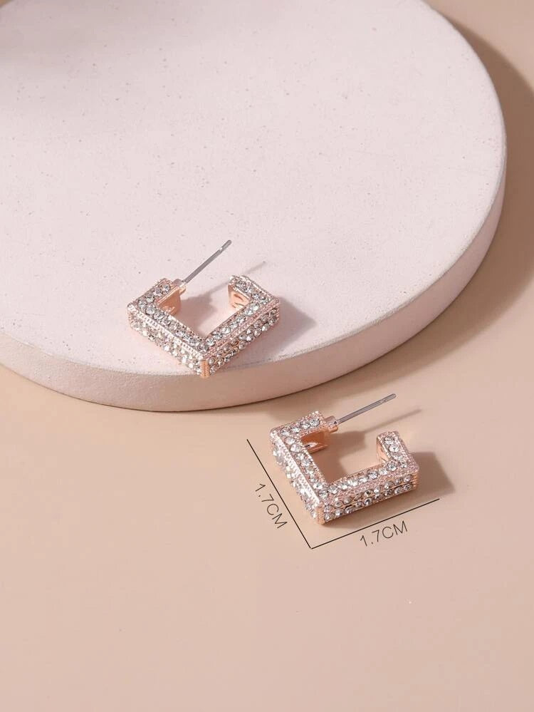 Geometric Style Rhinestone Open Hoop Earrings - HDJ 016
