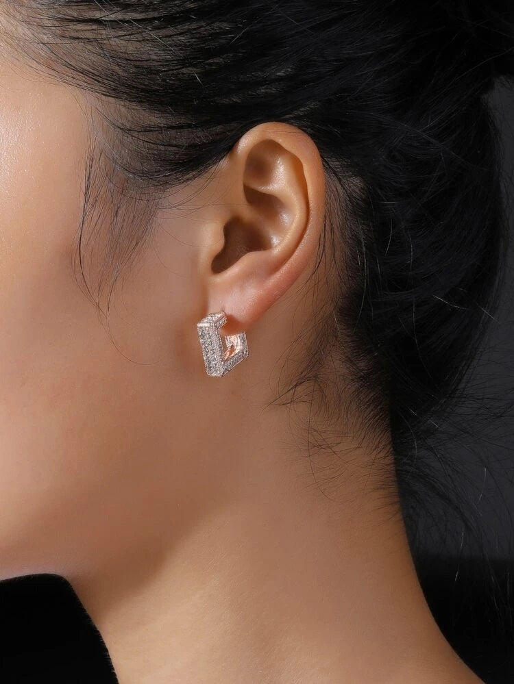 Geometric Style Rhinestone Open Hoop Earrings - HDJ 016