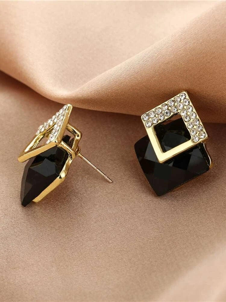 Rhinestone Square Earrings - HDJ 021
