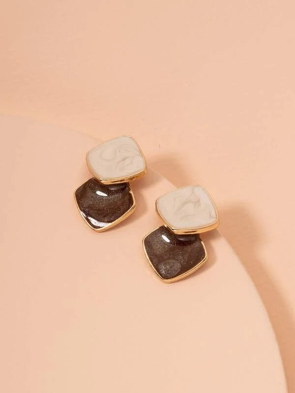 Double Geo Design Stud Earrings - HDJ 083