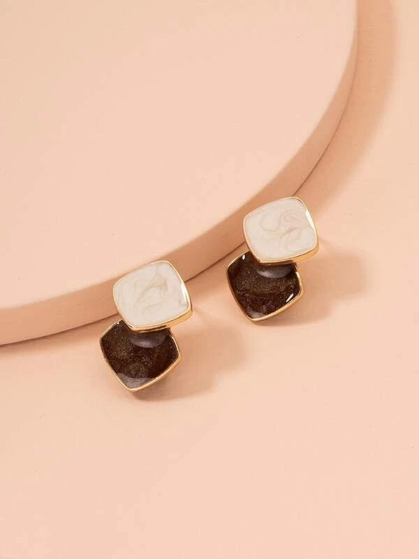 Double Geo Design Stud Earrings - HDJ 083