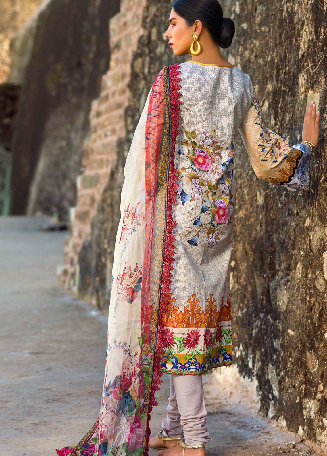 Maheen Karim Embroidered Lawn Unstitched 3 Piece Suit - 13 COFFEE & CREAM