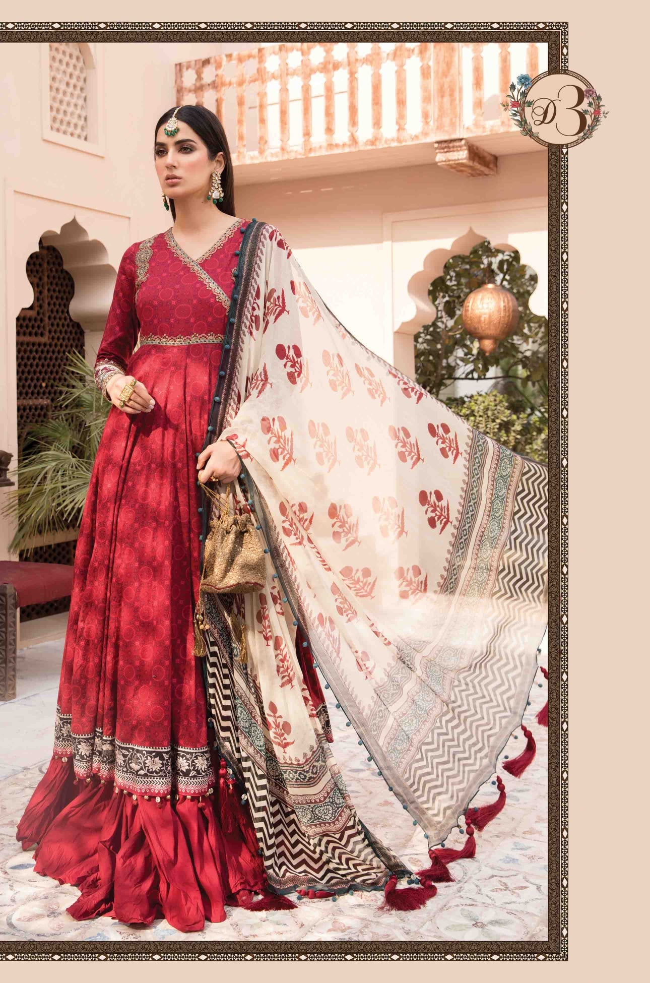Maria B Embroidered EID Lawn Unstitched 3 Piece Suit EL-21-03-Maroon