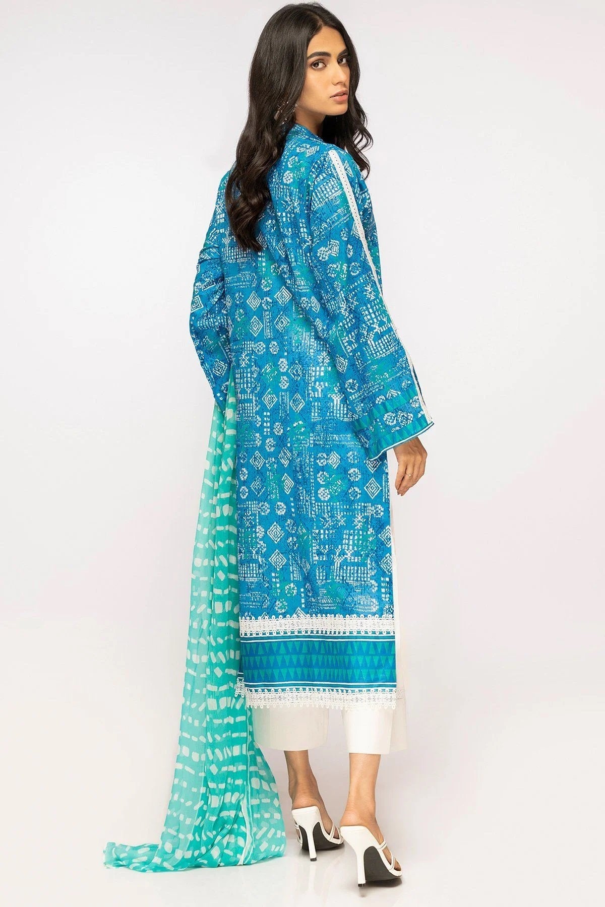 Al Karam Printed Lawn Unstitched Kurti SLR-19-22-2-Sky Blue - Summer Collection