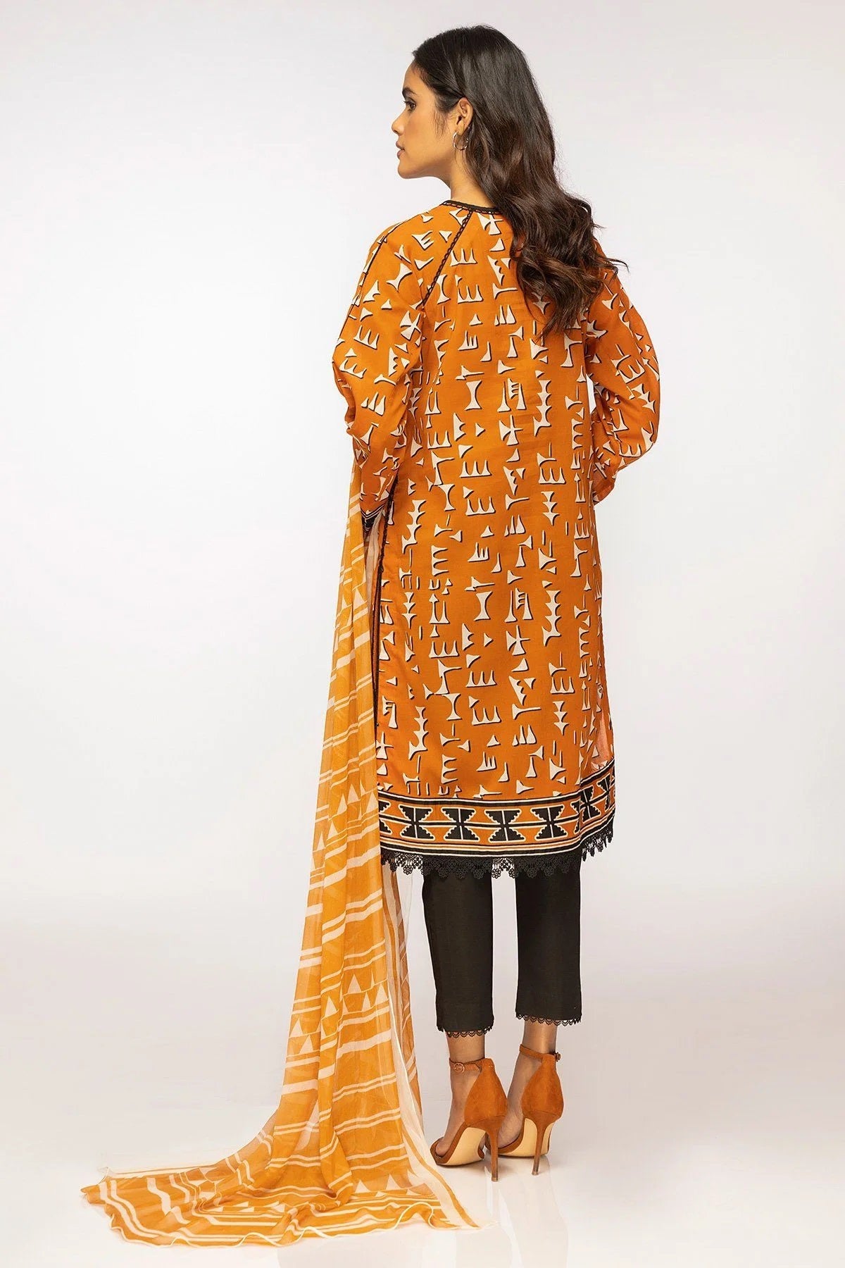 Al Karam Printed Lawn Unstitched Kurti SLR-30-22-2-Orange - Summer Collection