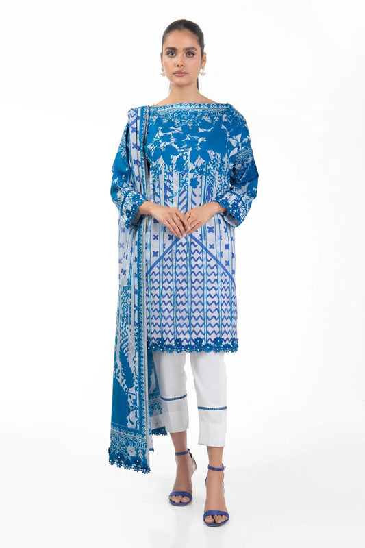 Al Karam Printed Lawn Suits Unstitched 3 Piece SS-08-22-2-Blue - Summer Collection