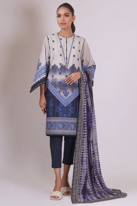 Al Karam Printed Lawn Suits Unstitched 3 Piece SS-25-22 Blue - Summer Collection