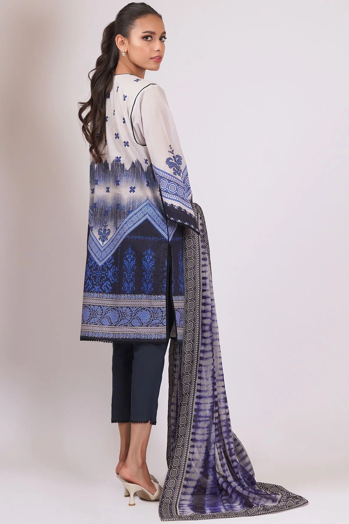 Al Karam Printed Lawn Suits Unstitched 3 Piece SS-25-22 Blue - Summer Collection