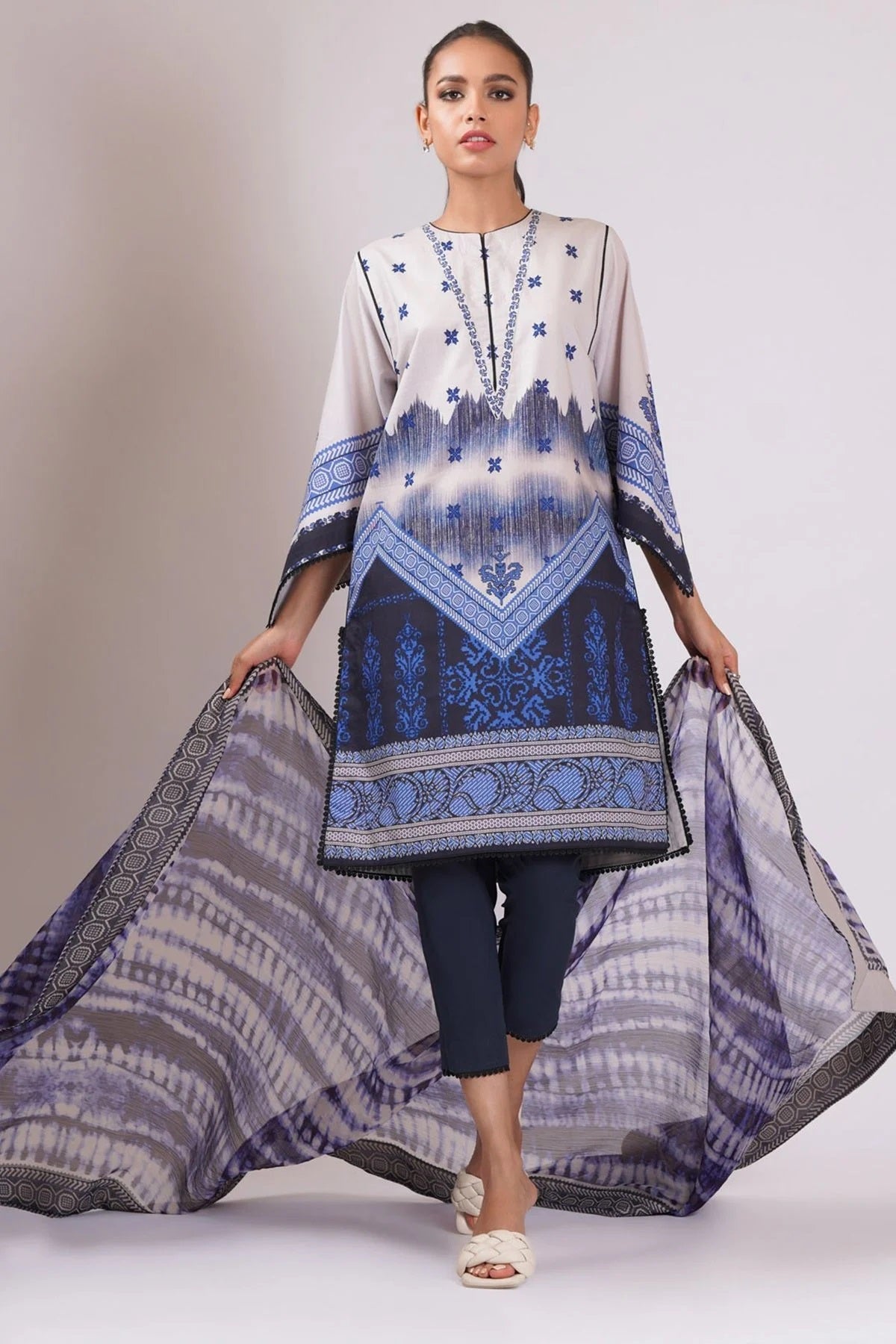 Al Karam Printed Lawn Suits Unstitched 3 Piece SS-25-22 Blue - Summer Collection