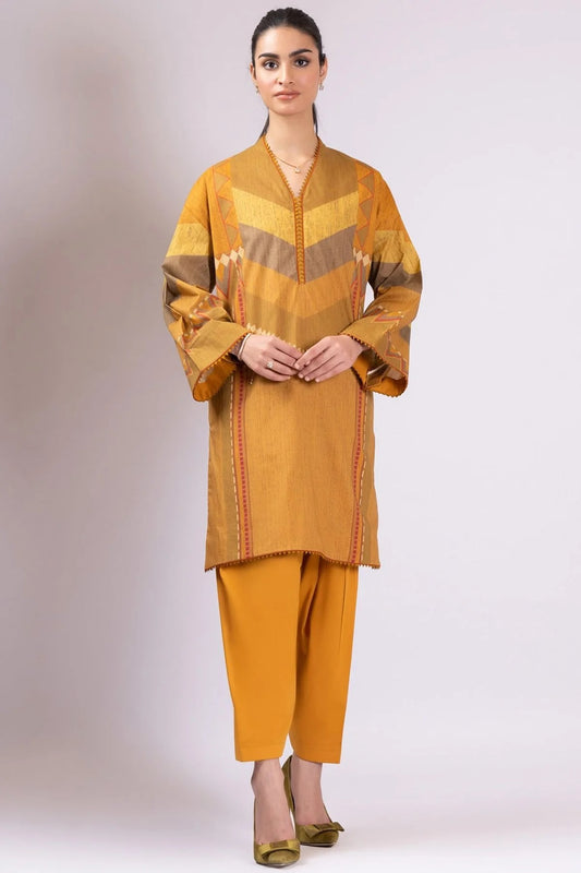 Al Karam Printed Lawn Unstitched Kurti SS-58-22-Mustard - Summer Collection