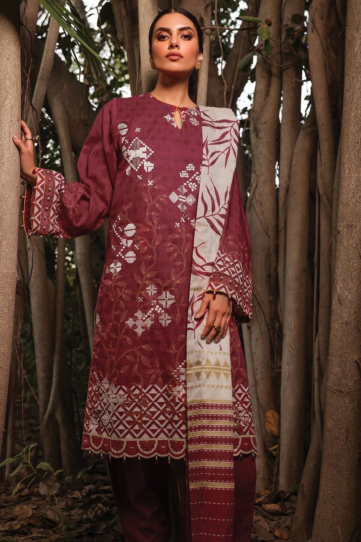 Al Karam Embroidered Lawn Suits Unstitched 3 Piece SS3 SS-7.1-22-3-Red - Spring-Summer Collection