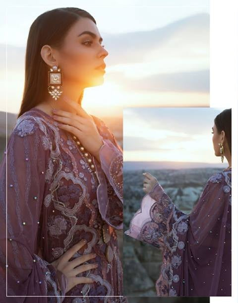 Zainab Chottani Luxury Embroidered Net 3 Piece Unstitched Dress – 06 Mauve Petunia