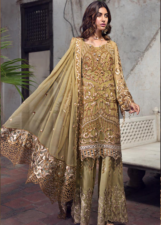 Zebtan Zircon Embroidered Chiffon Unstitched 3 Piece Suit - ZQ-01