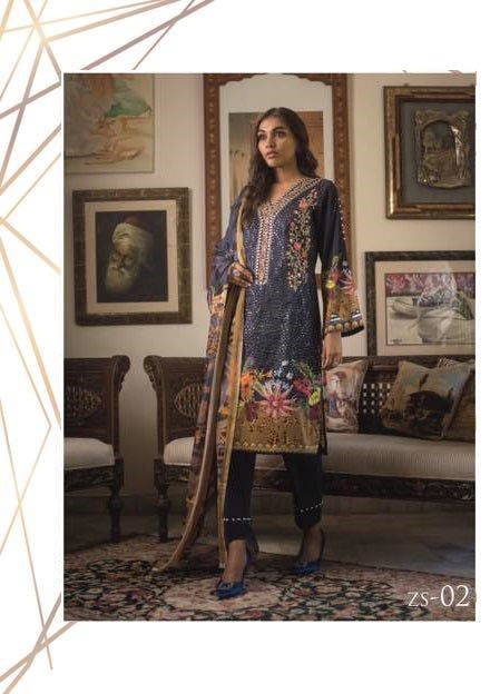 Malkah by ZS Textile Mid-Summer Embroidered 3 Pcs Stitched Dress - ZS02