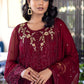 Ensembles By Azure Embroidered Chiffon Suits Unstitched 4 Piece AZES - 100 Antique Rouge