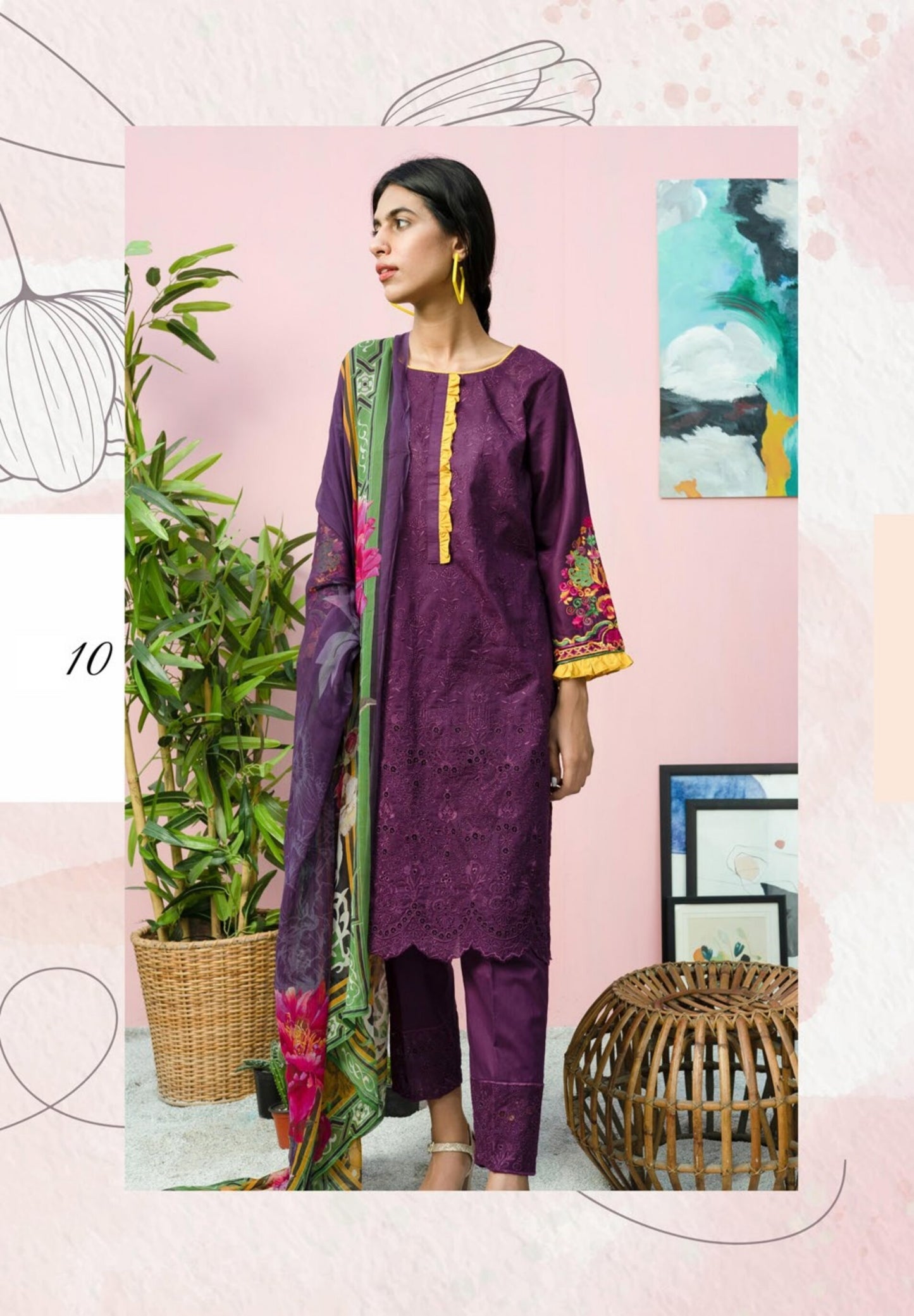 Blossom by Riaz Art Embroidered Slub Lawn 3pc Unstitched Dress - 10