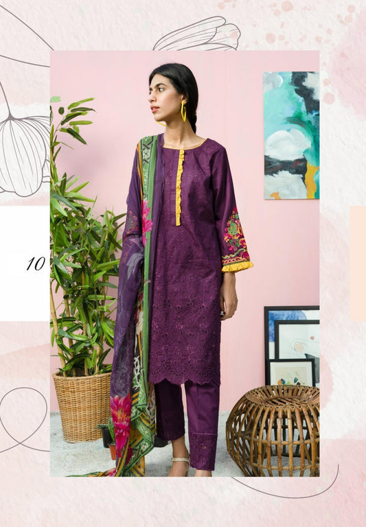 Blossom by Riaz Art Embroidered Slub Lawn 3pc Unstitched Dress - 10