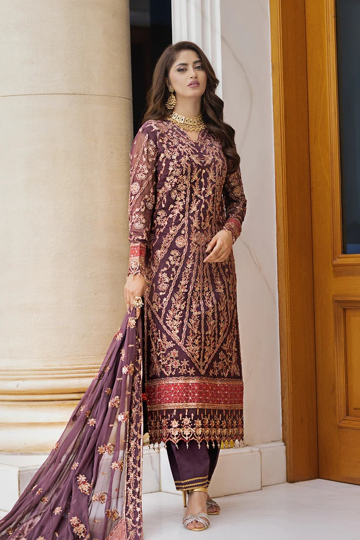 Ishq Aatish by Emaan Adeel Embroidered Chiffon Suits Unstitched 3 Piece EA23IA-10 Gulnaz - Luxury Collection