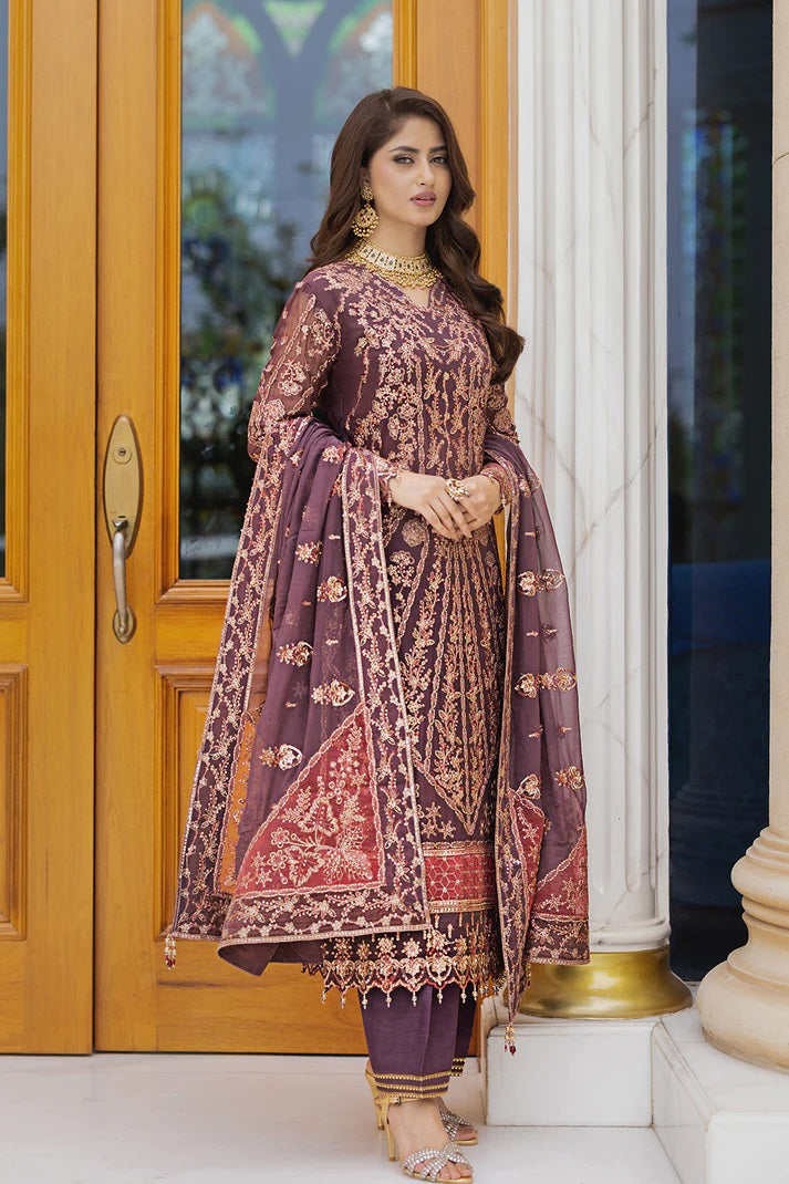 Ishq Aatish by Emaan Adeel Embroidered Chiffon Suits Unstitched 3 Piece EA23IA-10 Gulnaz - Luxury Collection