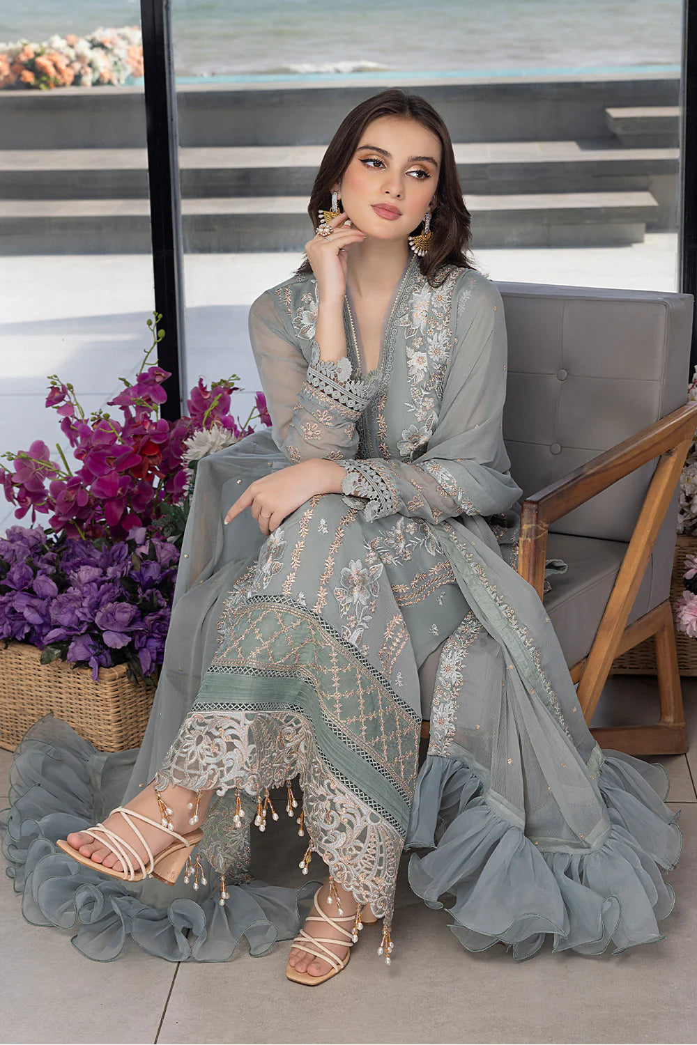 Luxe By Azure Embroidered Suits Unstitched 4 Piece AS-112 Floral Fringe - Eid Collection