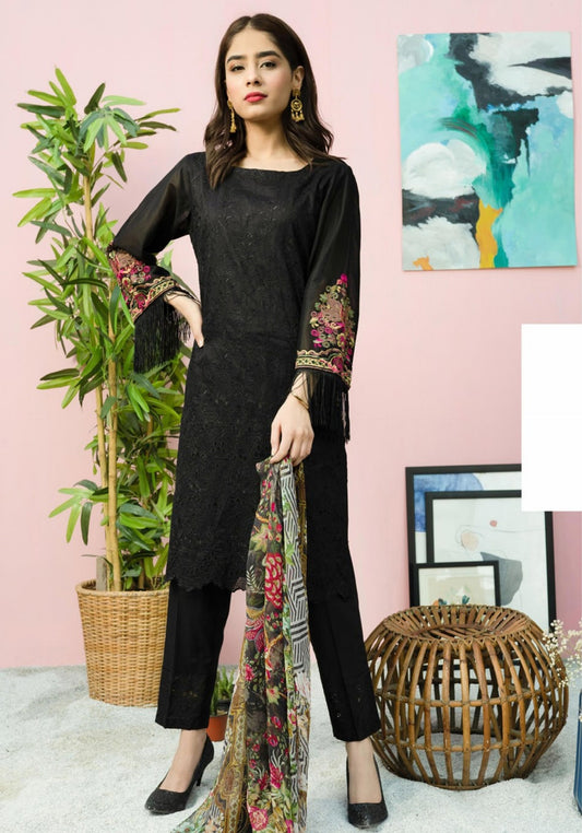 Blossom by Riaz Art Embroidered Slub Lawn 3pc Unstitched Dress - 11