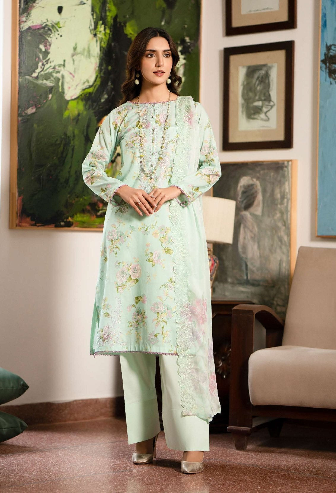 Mishaal by Gulljee Embroidered Lawn 3 piece Unstitched Dress - GJM11 - A11 - Summer Collection