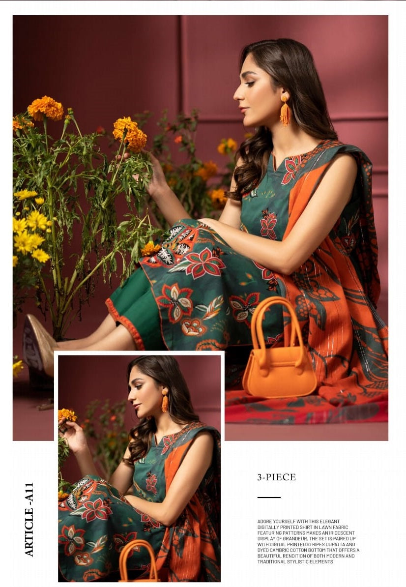 Pairoz by GJC Printed Lawn 3 piece Unstitched dress - PGJ-A11