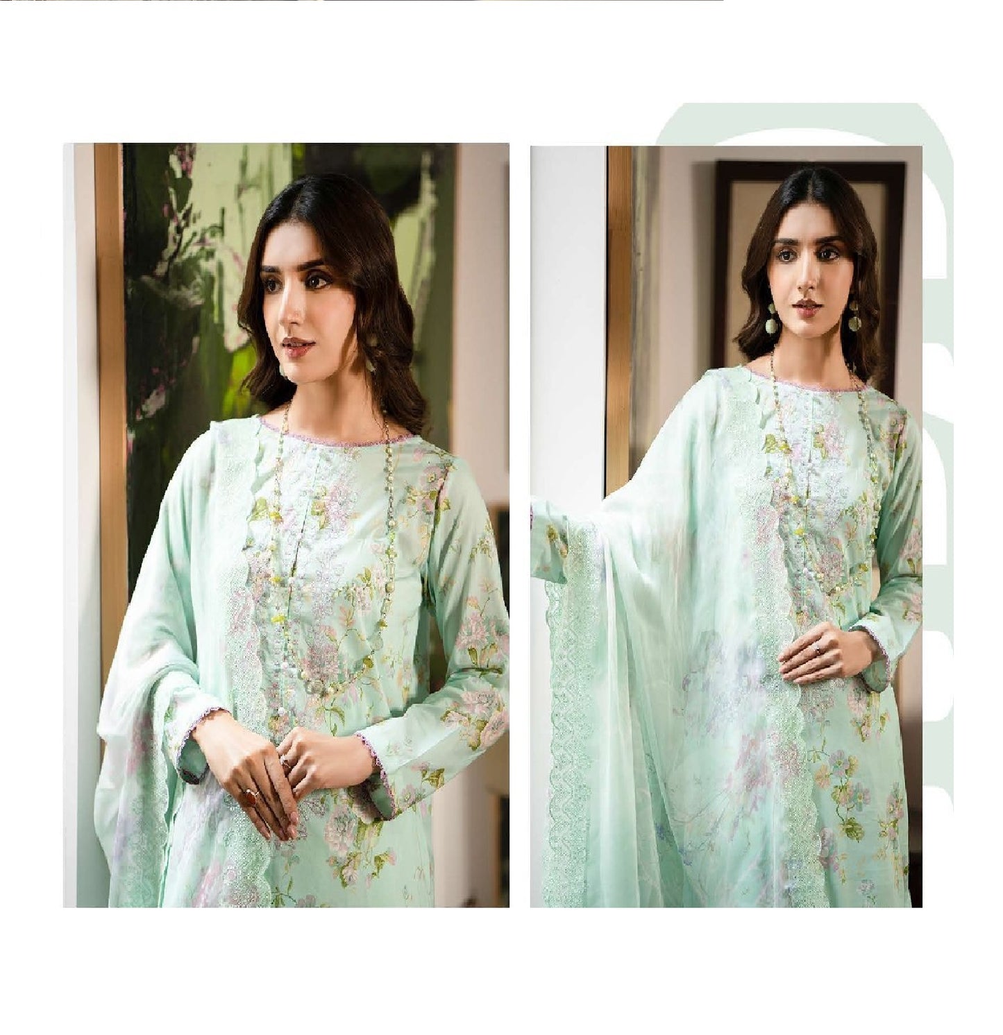 Mishaal by Gulljee Embroidered Lawn 3 piece Unstitched Dress - GJM11 - A11 - Summer Collection