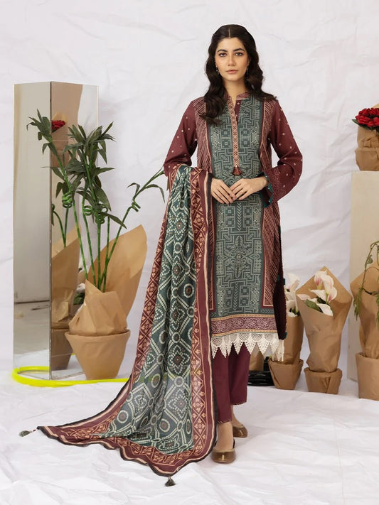 Aghaaz by Salitex Printed Lawn Dress 3 Piece Unstitched - UNS23AC012UT