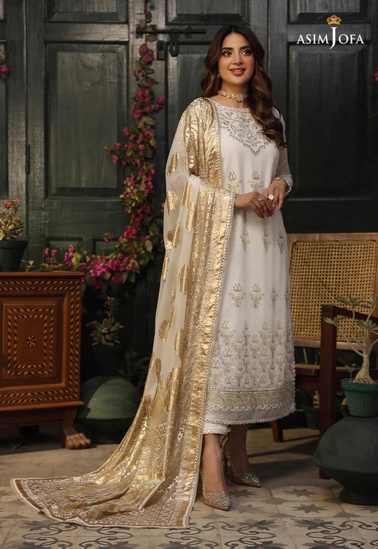 Zarq Barq By Asim Jofa Embroidered Suits Unstitched 3 Piece AJZB-12 - Eid Collection