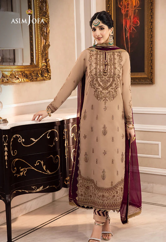 Asim Jofa Zari Sitara Embroidered Chanderi Cotton Unstitched 3 Piece Dress - AJZS 12