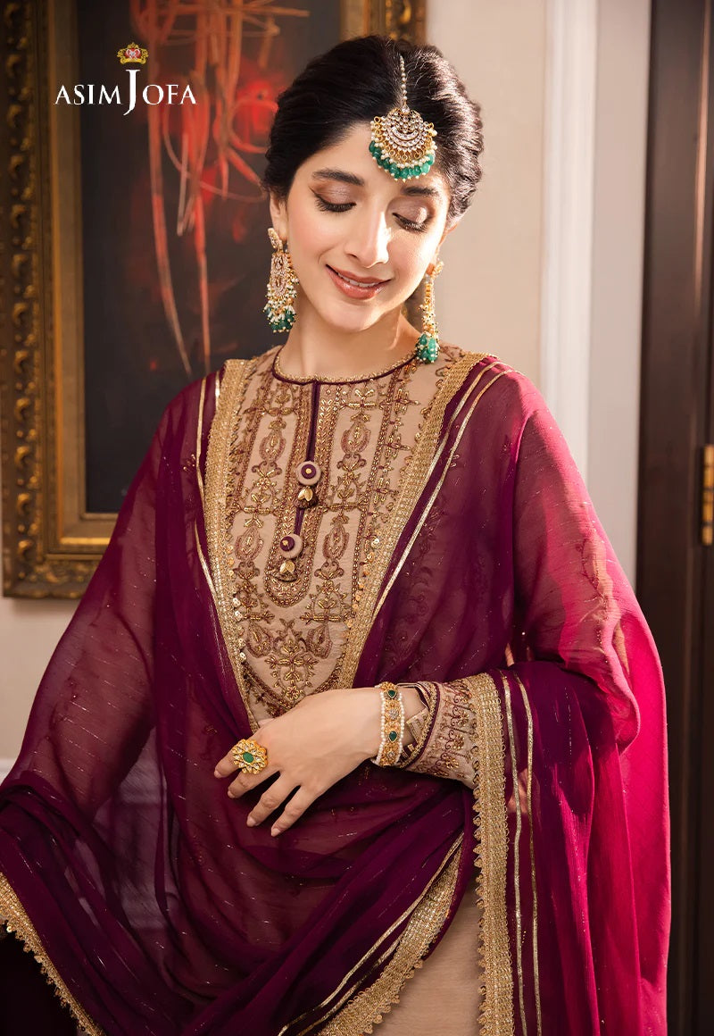 Asim Jofa Zari Sitara Embroidered Chanderi Cotton Unstitched 3 Piece Dress - AJZS 12
