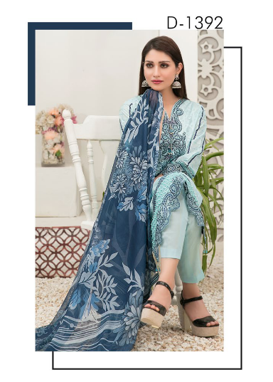 Tawakkal Marilia Embroidered Lawn 3 piece semi stitched suit - D 1392