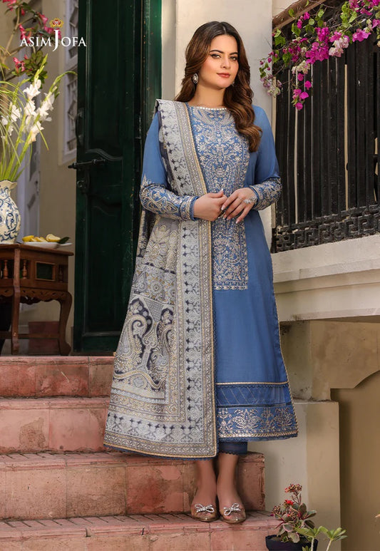 Zarq Barq By Asim Jofa Embroidered Suits Unstitched 3 Piece AJZB-13 - Eid Collection