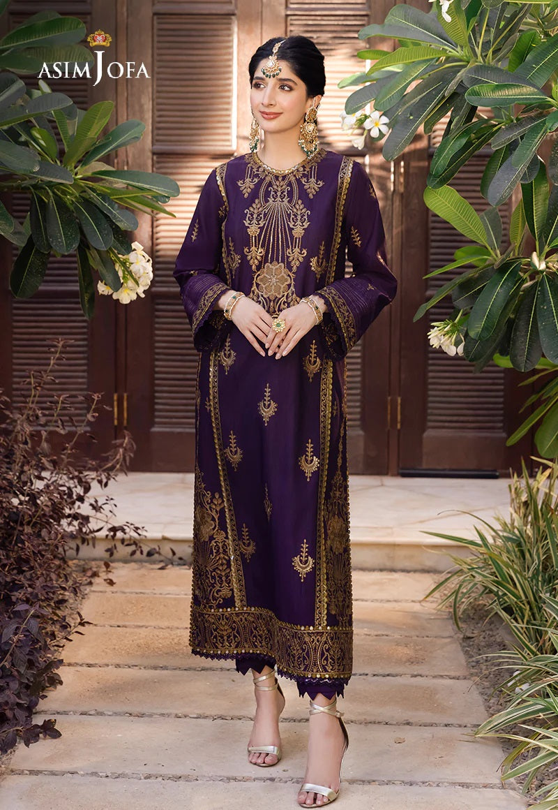 Asim Jofa Zari Sitara Embroidered Raw Silk Unstitched 1 Piece Shirt - AJZS 13