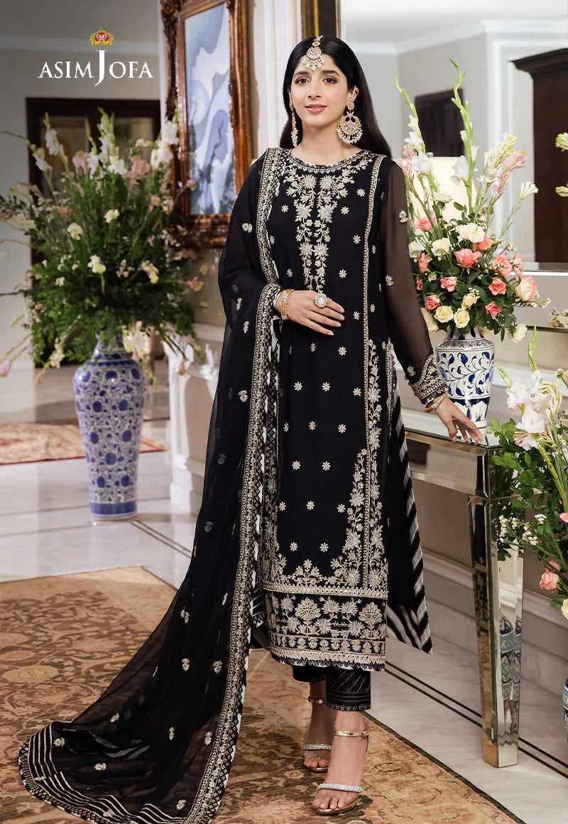 Asim Jofa Zari Sitara Embroidered Chiffon Unstitched 3 Piece Dress - AJZS 14