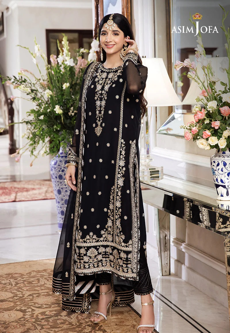 Asim Jofa Zari Sitara Embroidered Chiffon Unstitched 3 Piece Dress - AJZS 14