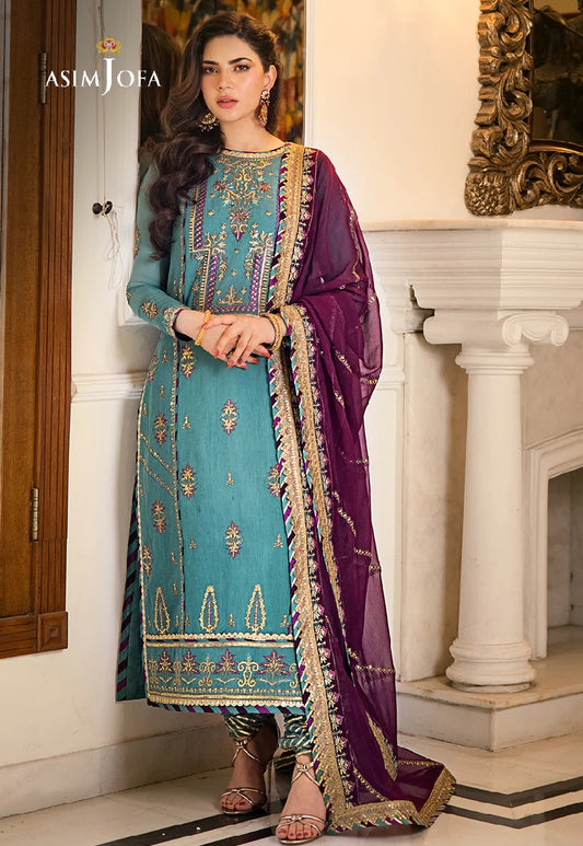 Asim Jofa Zari Sitara Embroidered Chanderi Cotton Unstitched 3 Piece Dress - AJZS 17