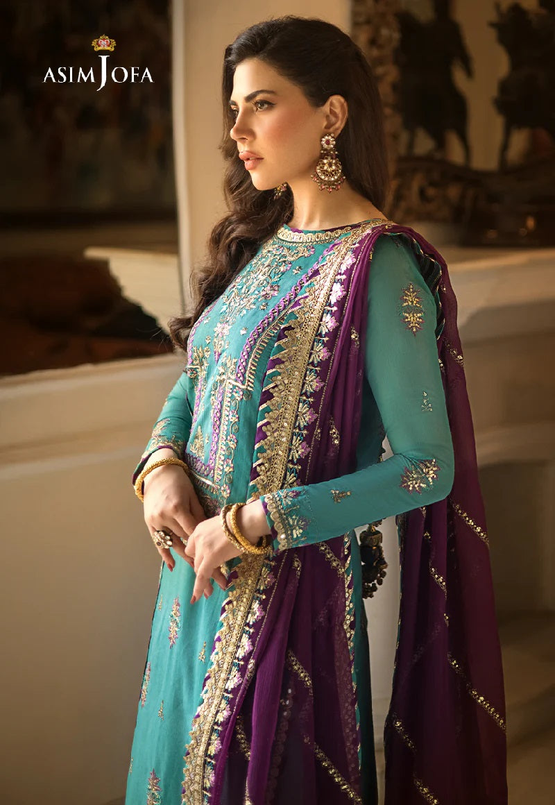 Asim Jofa Zari Sitara Embroidered Chanderi Cotton Unstitched 3 Piece Dress - AJZS 17