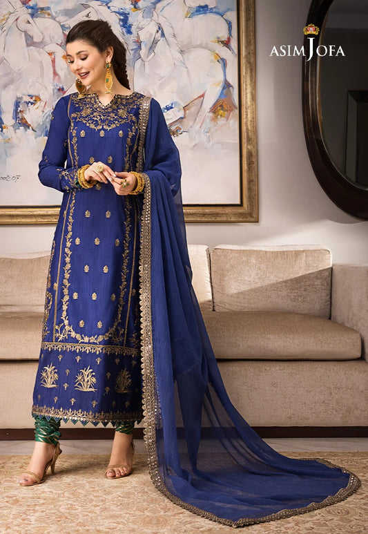 Asim Jofa Zari Sitara Embroidered Raw Silk Unstitched 3 Piece Dress - AJZS 18