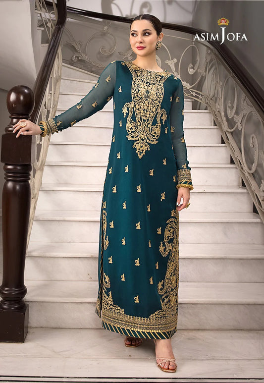 Asim Jofa Zari Sitara Embroidered Georgette Chiffon Unstitched 1 Piece Shirt - AJZS 19