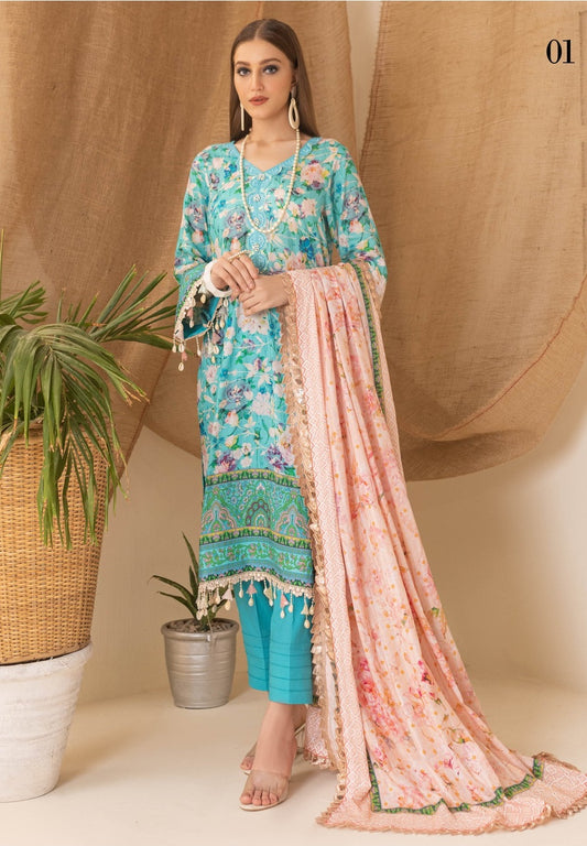Colors by Al Zohaib Printed Lawn Suits Unstitched 3 Piece CSD-23-01 - Summer Collection