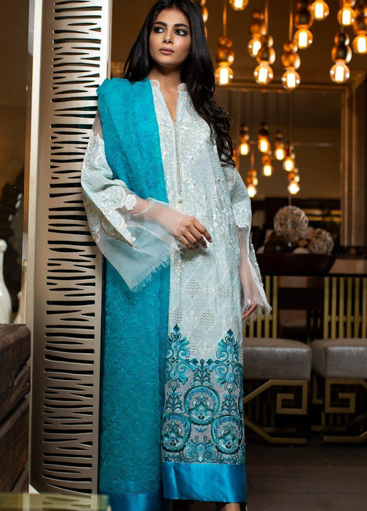 Zunuj Embroidered Chikankari Lawn Unstitched 3 Piece Suit - ZCKL-01