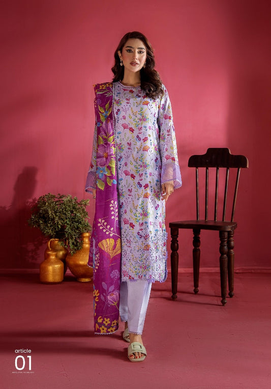 Evelyn by Gulljee Embroidered Lawn 3 piece Unstitched Dress - EVL3P2501