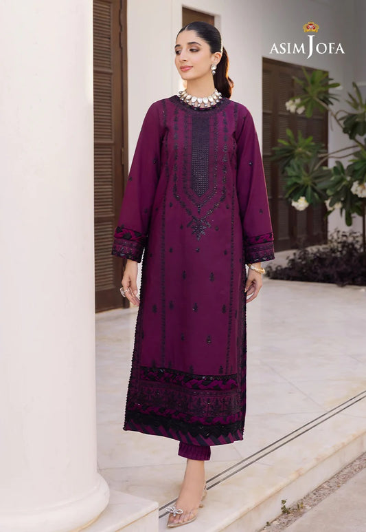Asim Jofa Zari Sitara Embroidered Chanderi Cotton Unstitched 1 Piece Shirt - AJZS 01