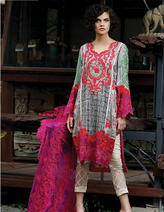Zunn by Zunuj Embroidered Cotton Net Dress Unstitched 3 Piece - D02